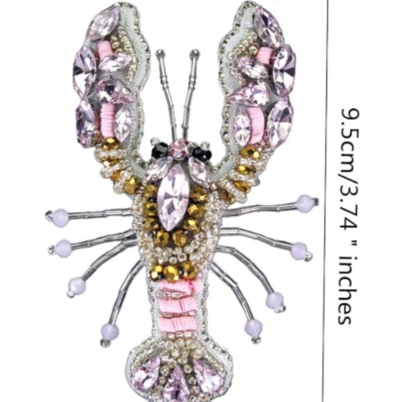 Crawfish Lobster Beaded Rhinestone Sew on Patch Pink - Picture 2 of 3